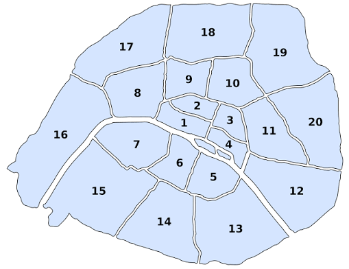 Carte des 20 arrondissements de Paris pour un projet de menuiserie PVC