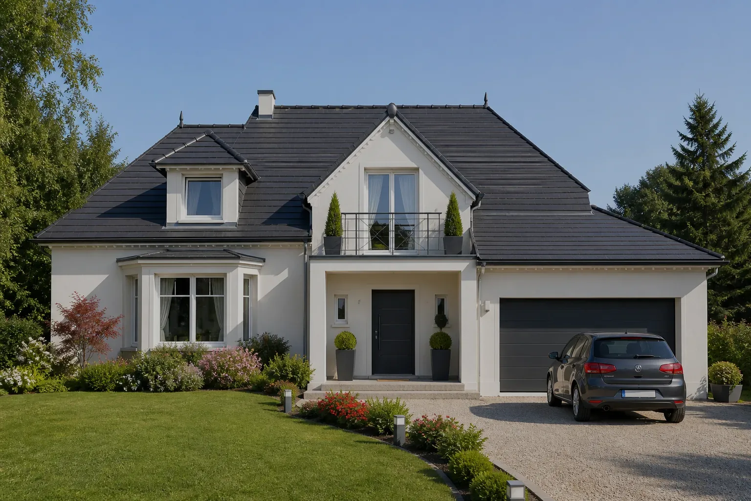 Maison moderne avec fenêtres PVC et porte d'entrée