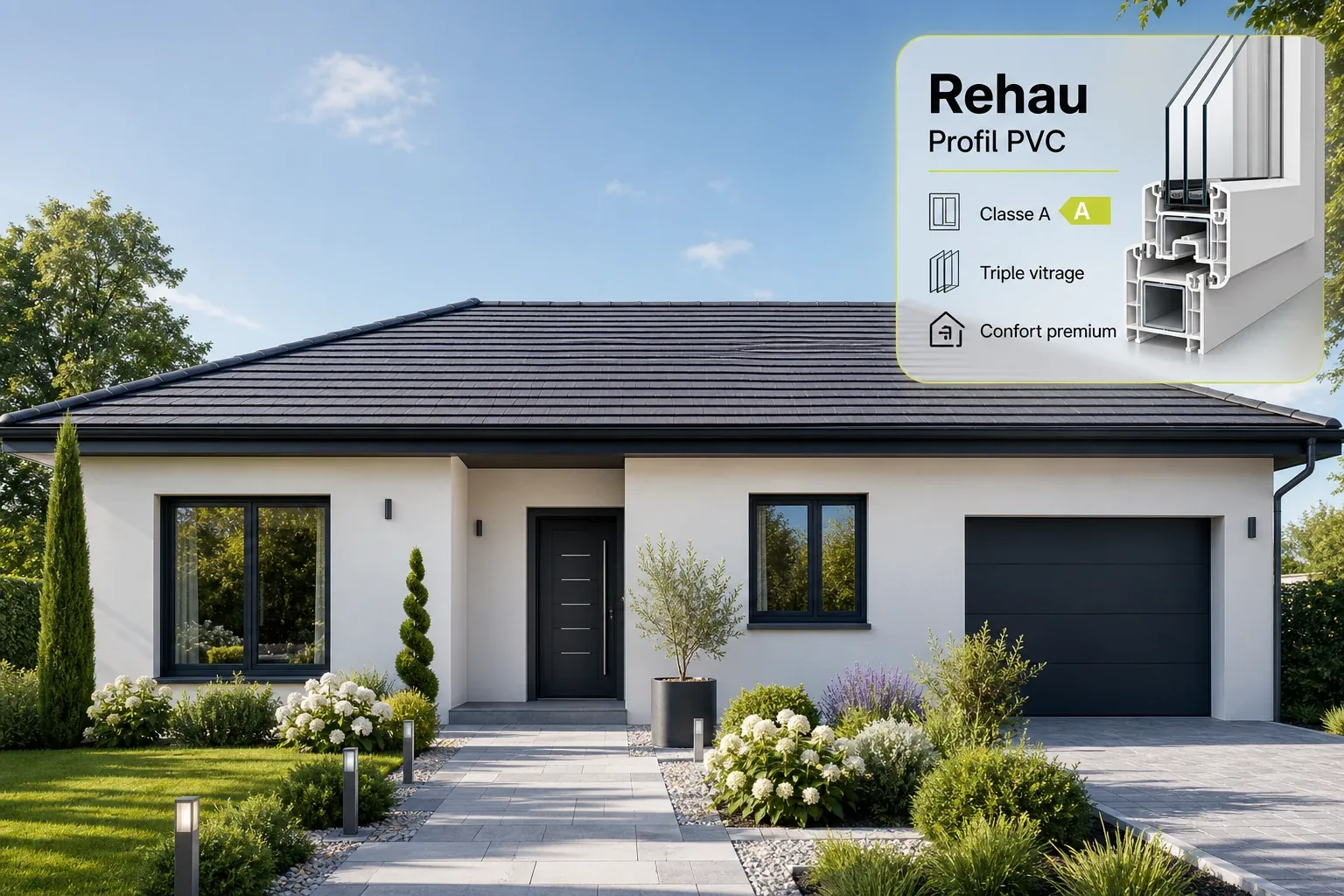 Maison avec fenêtres équipées de profils PVC Rehau