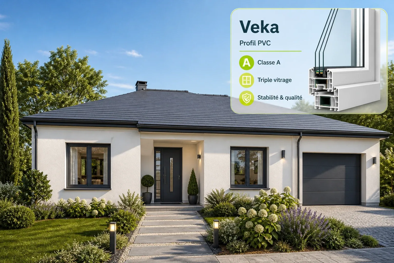 Profil PVC Veka Maison avec fenêtres équipées de profils PVC Veka