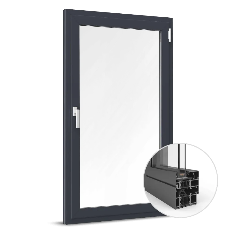Profil PVC anthracite avec coupe technique pour fenêtre sur mesure