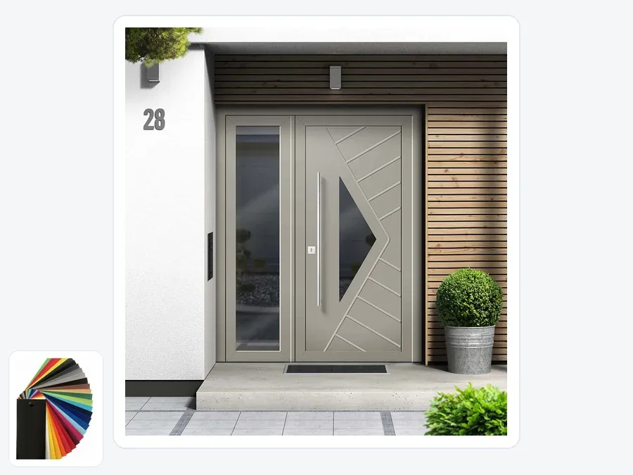 Porte PVC avec panneau décoratif et palette de couleurs