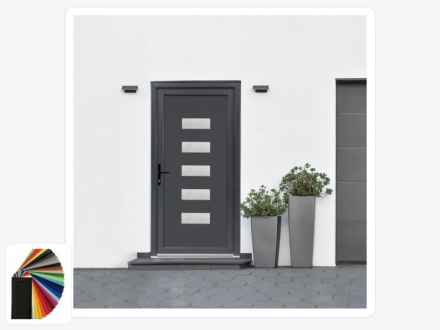 Porte PVC anthracite moderne avec palette de couleurs