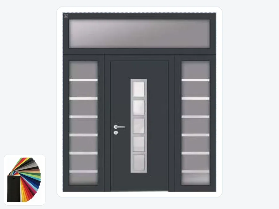Porte PVC vitrée avec fixes latéraux et palette de couleurs